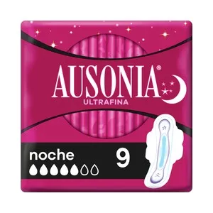 AUSONIA Compresas ultrafinas de noche con alas AUSONIA 9 uds.