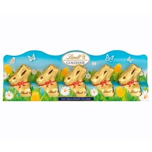 LINDT Figuras de Pascua conejitos de chocolate con leche pack 5 uds.50 g.