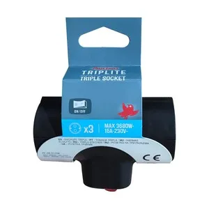 Adaptador negro frontal 3 tomas 3680W - 16A - 230V, AUCHAN.