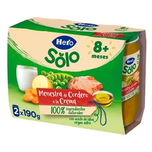 HERO Solo Tarrito de menestra de cordero a la crema (textura con trocitos), a partir de 8 meses 2 x 190 g.