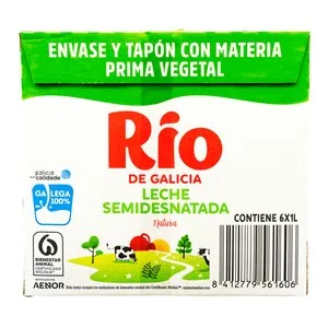 RÍO Leche semidesnatada de vaca de origen español 6x1 l.