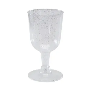 Pack de 6 vasos de vino con glitter en color plata, reutilizables de 0,1 litros, ACTUEL.