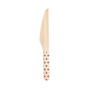 Cuchillos desechables de madera con mango decorado con lunares morados, 100% natural, 10 unidades, Green ACTUEL.
