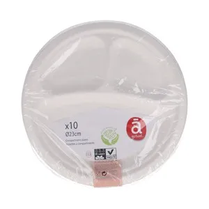 Platos desechables de cartón con 3 compartimentos, 23cm., 10 unidades, Planet Friendly ACTUEL.