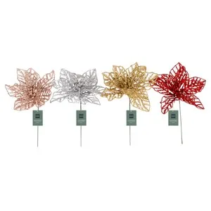 Pick Flor artificial 20cm ideal para decoración de Navidad modelos surtidos, ACTUEL