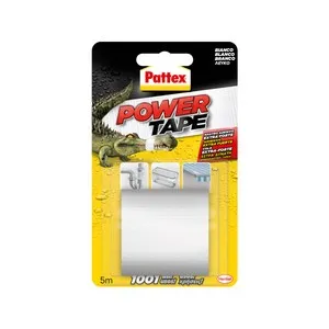 Rollo de 5 metros de cinta adhesiva ultra fuerte de 50 milímetros y color blanco PATTEX Power tape.
