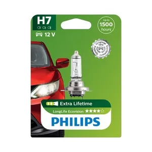 Bombilla halógena para automóvil, tipo H7 y potencia de 55W PHILIPS Longlife ecovision.