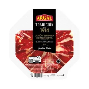 ARGAL Jamón serrano gran reserva (18 meses de curación), cortado en lonchas finas ARGAL Tradición 80 g.