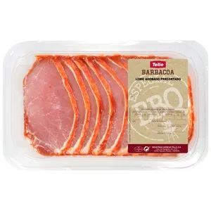 Bandeja de cinta de lomo adobada de calidad extra y cortada en filetes TELLO