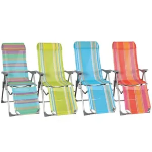 Tumbona plegable con 5 posiciones para camping y playa. Fabricada en aluminio, tubo oval, con asiento y respaldo de textileno y reposabrazos liso GARDEN STAR.