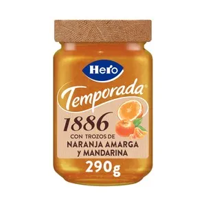 HERO Temporada 1886 Mermelada extra con trozos de naranja amarga y mandarina de temporada bote 290 g.