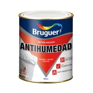 Pintura impermeable antihumedad de color blanco y acabado mate BRUGUER 4 litros.
