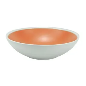 Plato hondo loza de 20 cm, color naranja terracota y blanco, ALCAMPO.