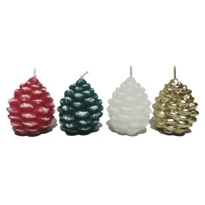 Vela de piña color Blanco, Rojo, Dorado o Verde 5 cm modelos surtidos, ACTUEL
