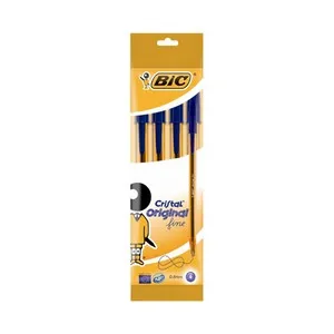 Lote de 4 bolígrafos con tapa punta fina y grosor de 0.8mm con tinta base de aceite azul BIC Cristal fine.