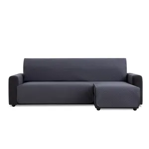 Cubresofá acolchado reversible para sofá chaise longue de 240 cm, color gris oscuro.