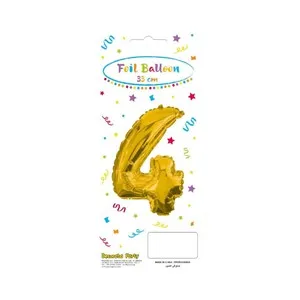 Globo de cumpleaños número 4 de 32cm, auto inflable, color oro, DECORATA
