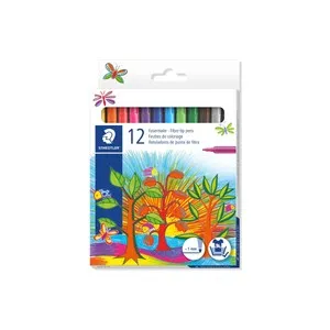 Rotuladores de colores, 12 unidades, punta de fibra grosor de 1mm, tinta lavable de varios colores, STAEDTLER Fasermaler.
