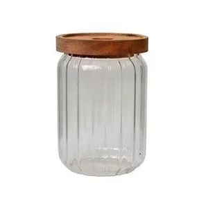 Bote de cristal con rayas, 0,95 L, ALCAMPO.