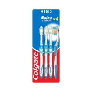 COLGATE Cepillo de dientes medio, que ayuda a eliminar las bacterias bucales COLGATE Extra clean 4 uds.