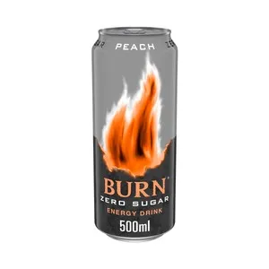 BURN Energy Peach Bebida energética zero azúcar de melocotón lata de 500 ml.