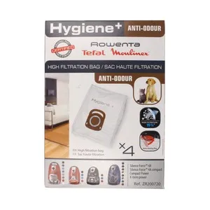 Pack de 4 bolsas de aspirador WONDERBAG ZR200720 Antiolores Higiene+. Compatible con: Rowenta, Moulinex, Tefal
