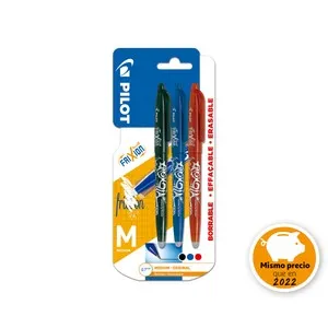 3 bolígrafos roller, grip suave, punta fina grosor 0.7mm, varios colores PILOT frixion ball.