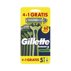 GILLETTE Sensor 3 sensitive Maquinilla de afeitar desehable con cabezal pivotante y flexible de 3 hojas 5 uds.