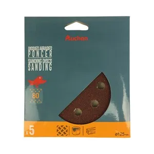 Pack de 5 hojas de lijar D125, G80, ALCAMPO.