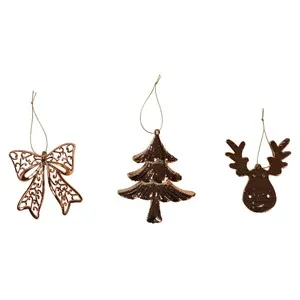 Colgante Brillante Cobre con forma de Lazo/Ciervo/Pino modelos surtidos para decorar Árbol de Navidad, ACTUEL