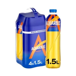 AQUARIUS Bebida isotónica con sabor a naranja pack 4 botella de 1.5 L