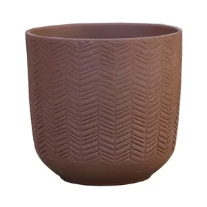 Maceta de barro con relieve trazas, 16x16cm IBERLUS.