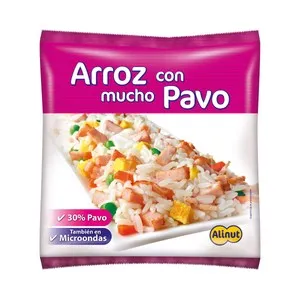 ALINUT Arroz tres delicias ultracongelado, con un 30% de fiambre de pavo, elaborado sin gluten 350 g.