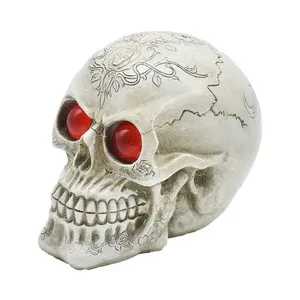 Calavera decorativa Halloween, con ojos de poli-resina, batería incluida, color gris, ACTUEL.