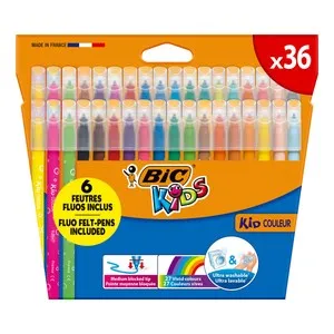 Caja de 36 rotuladores de colores surtidos de punta media. BIC.
