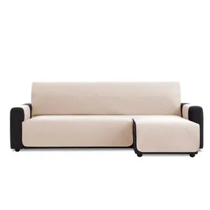 Cubresofá acolchado reversible para sofá chaise longue de 240 cm, color beige.