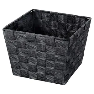 Cesta trenzada de poliproileno y acero color gris oscuro, 20x15x20 cm. ACTUEL.