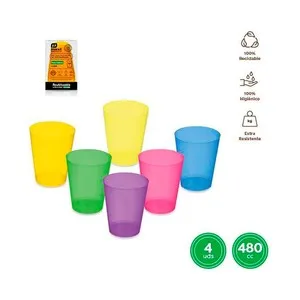 4 vasos cubata de plastico reutilizable de 480cc, surtido colores, MAXI