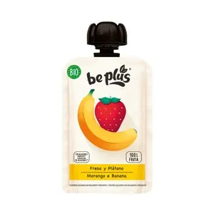 BE PLUS Bolsita de fruta (fresa y plátano), para bebés a partir de 4 meses BE PLUS Bio 100 g.