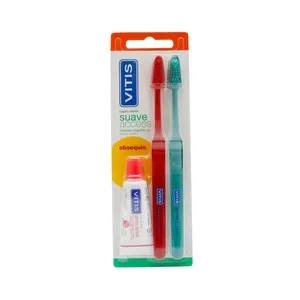 VITIS Cepillo de dientes con cabezal pequeño y dureza suave VITIS 2 uds + obsequio dentífrico