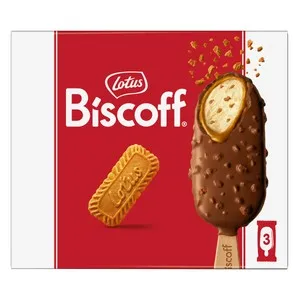 LOTUS Biscoff bombón helado de galleta caramelizada, crema de lotus, trocitos de galleta y chocolate con leche 3 x 90 ml.