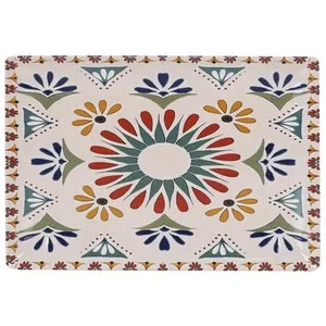 Fuente rectangular de loza decorada acabado brillo, 30x20cm .Coimbra SANTA CLARA.