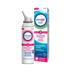 RHINOMER Plus+ Agua de mar hipertónica spray fuerte (3) para limpieza y descongestión de la nariz 125 ml.