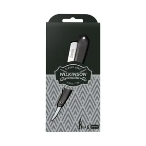 WILKINSON Navaja clásica de barbería con cuchillas recambiables + 5 recambios WILKINSON.