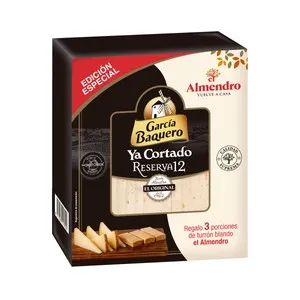 GARCIA BAQUERO Estuche de queso mezcla curado reserva ya cortado 290 g. con 3 porciones de turrón blando de regalo.