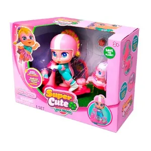 Set muñeca Super Cute Little Babies mini Regi con Scooter y mascota +3 Años, BIZAK