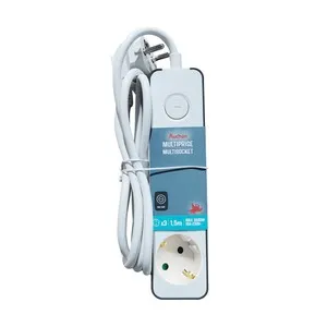 Alargador Schuko con 3 tomas, 1,5 metros, 3680W - 16A - 230V, AUCHAN.