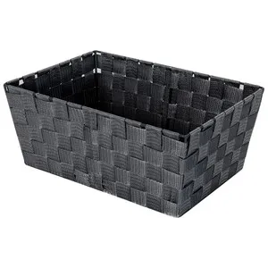 Cesta trenzada de poliproileno y acero color gris oscuro, 33x14x23 cm. ACTUEL.