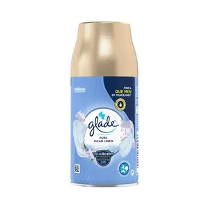 GLADE Pure clean linen Recambio de ambientador automático en spray con fragancia infusionada con aceites esenciales 269 ml.