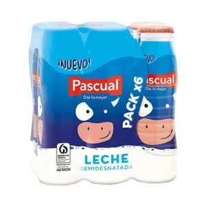 PASCUAL Leche semidesnatada de vaca 6 x 188 ml.